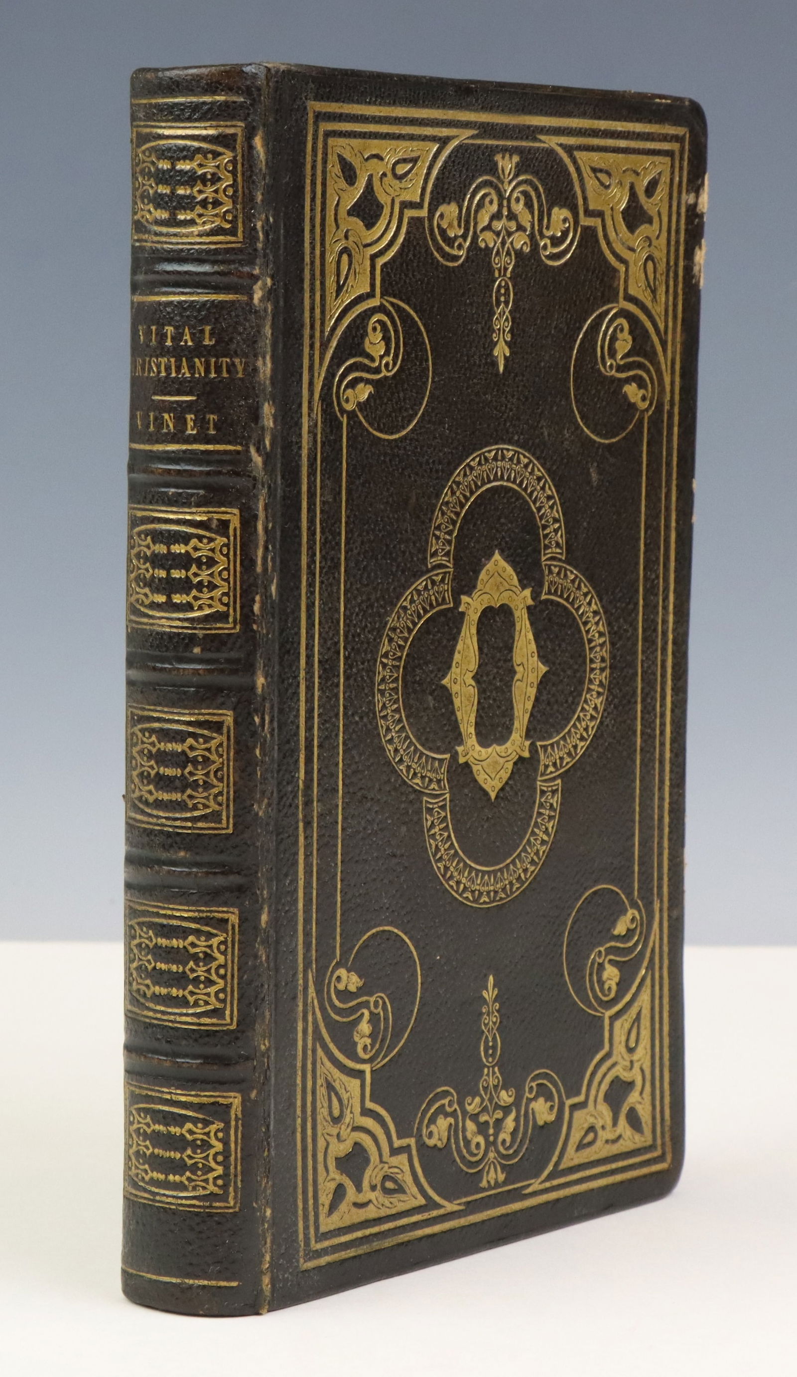 Nineteenth Century Book With Fore-Edge Painting: Book titled "Vital Christianity : Essays and Discourses on the Religions of Man and the Religion of God" by Alexander Vinet, published by William Collins, Glascow and London, 1851. Book is octavo in s