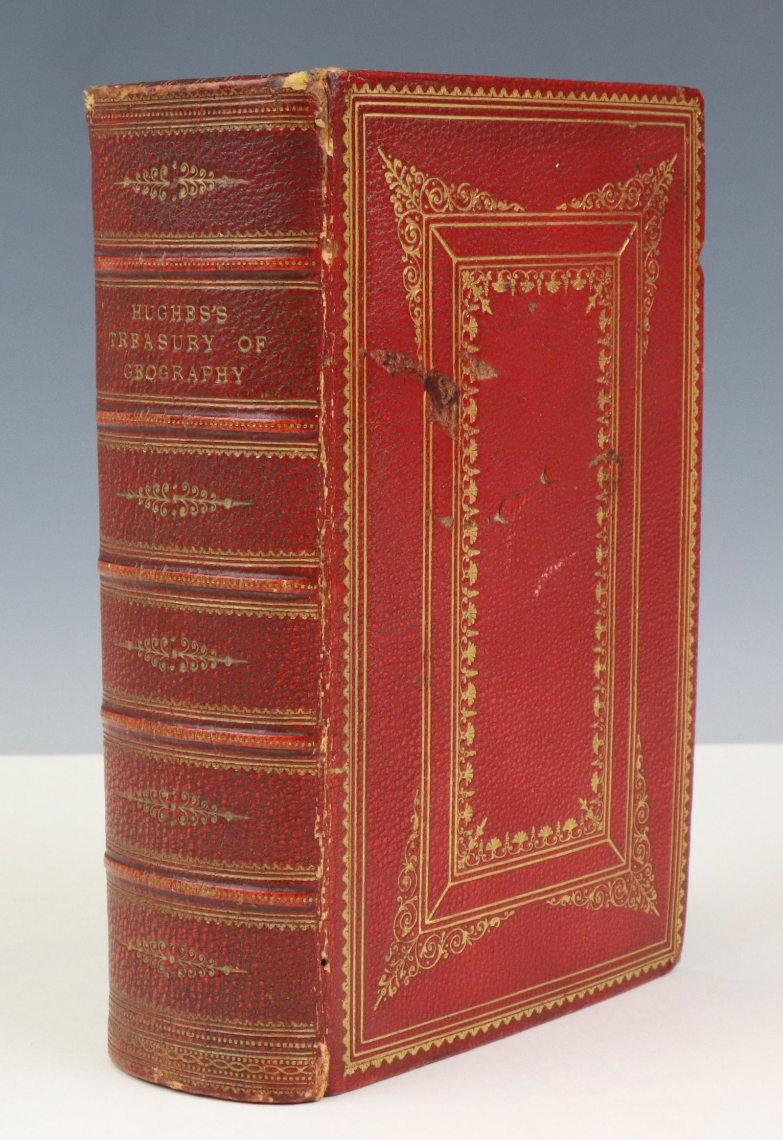 Nineteenth Century Book With Double Fore-Edge Paintings: Book titled "The Treasury of Geography, Physical, Historical, Descriptive, and Political; Containing a Succinct Account of Every Country in the World" by William Hughes, New Edition, published by Long