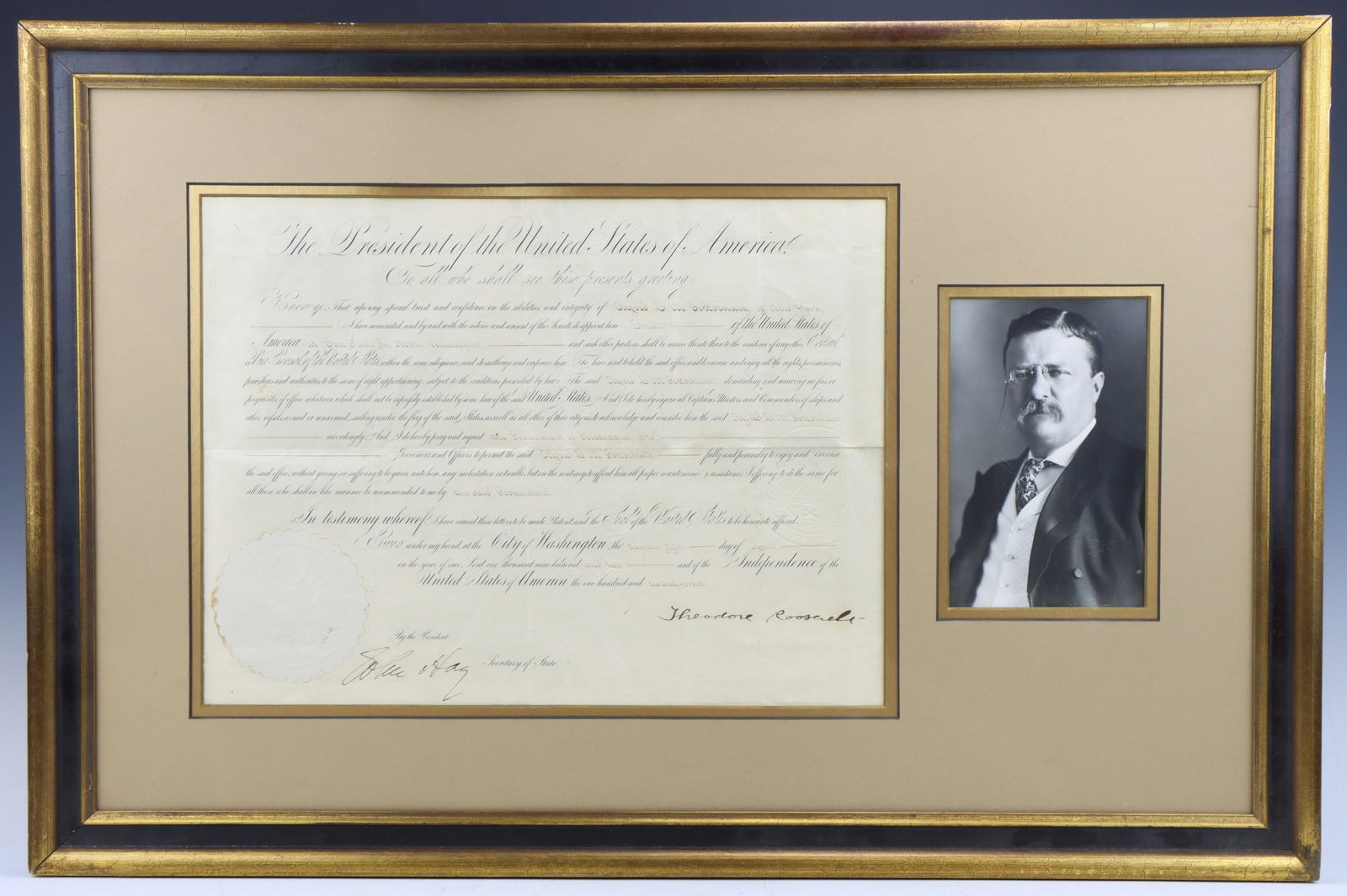 Autograph of Theodore Roosevelt: Autograph of Theodore Roosevelt Jr. (1858-1919) American soldier, explorer, politician and President of the United States (1901-1909). Autograph document signed (ADS) as President being a appointment