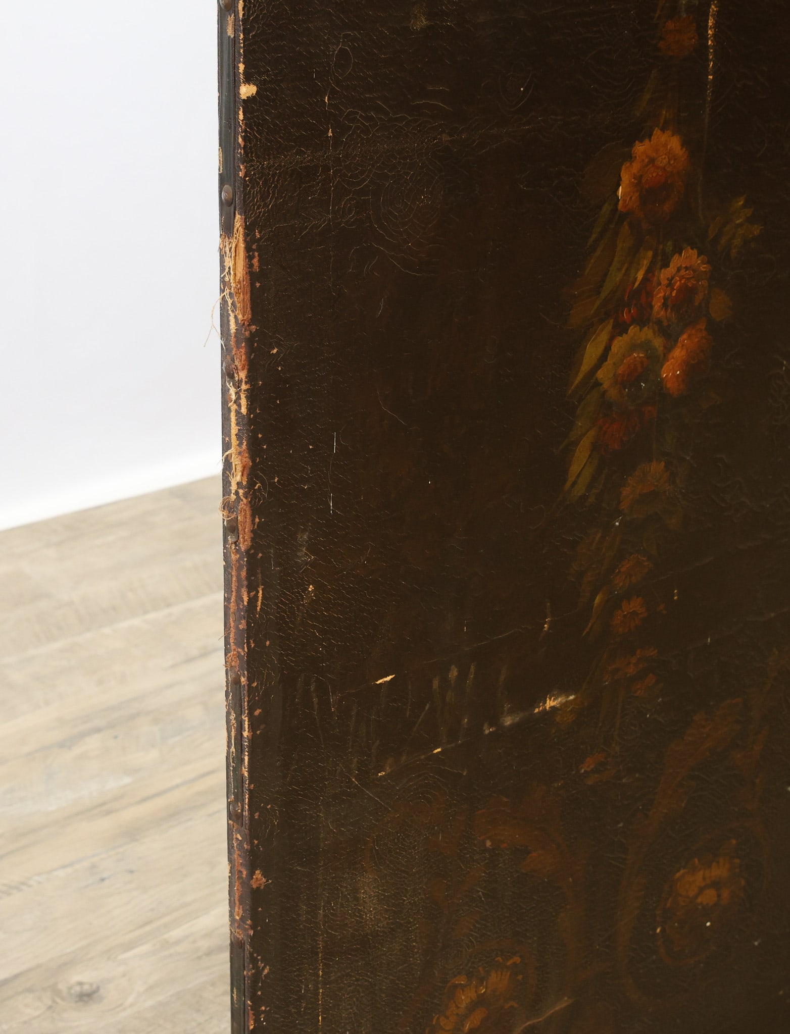 European Leather Three-Panel Botanical Screen - 12