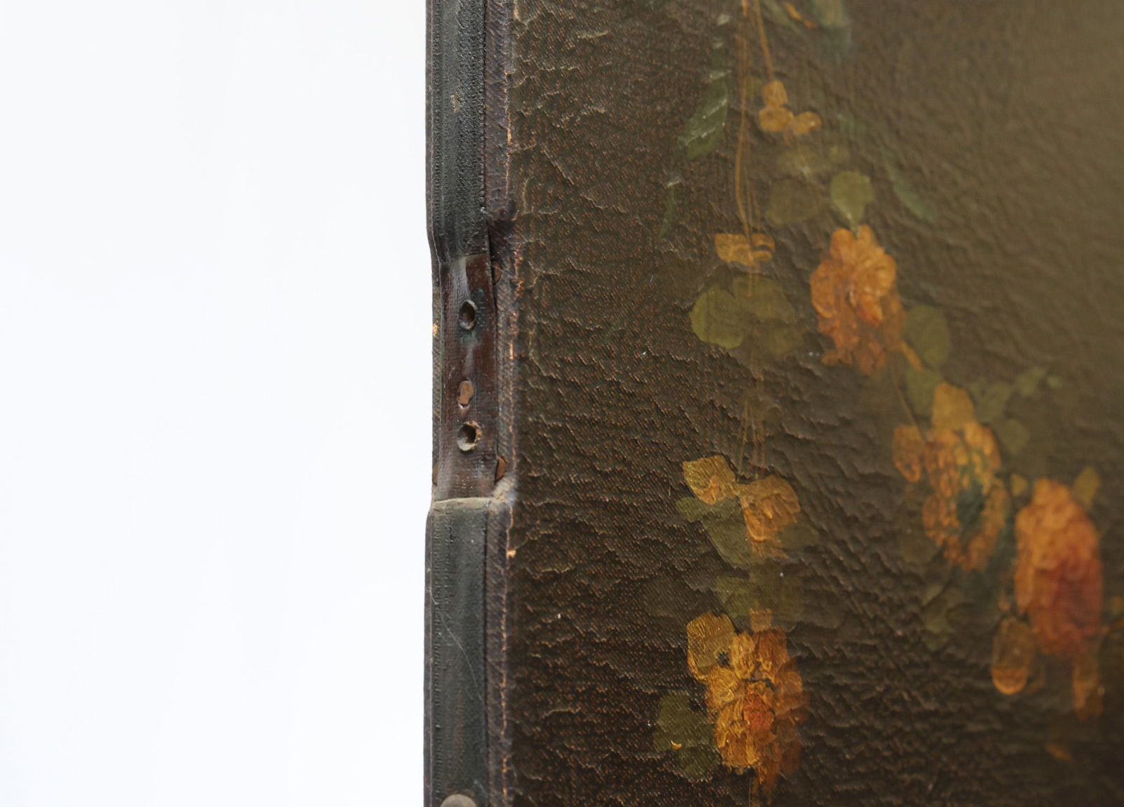 European Leather Three-Panel Botanical Screen - 15