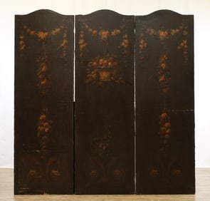 European Leather Three-Panel Botanical Screen