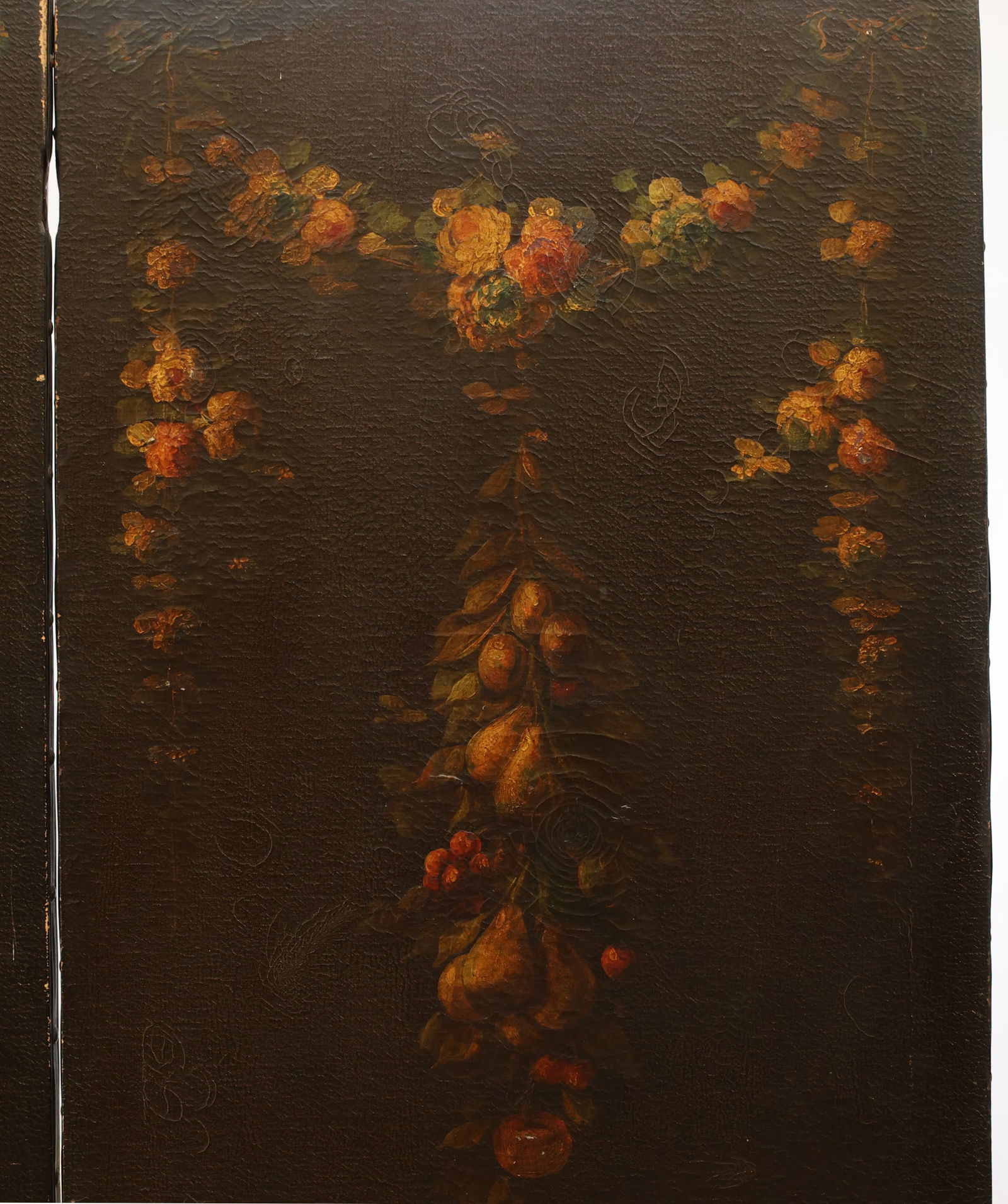 European Leather Three-Panel Botanical Screen - 3