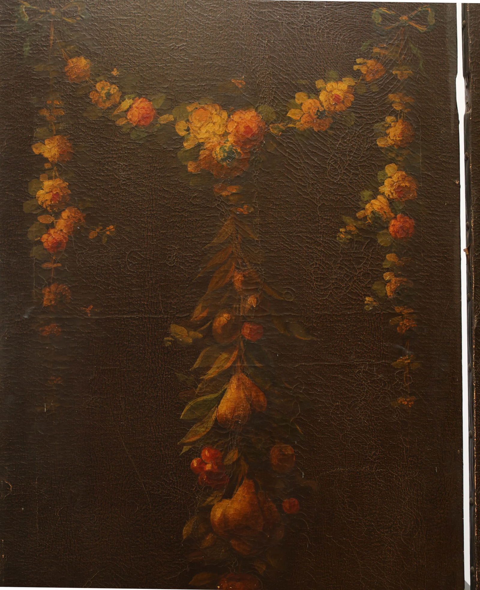 European Leather Three-Panel Botanical Screen - 4