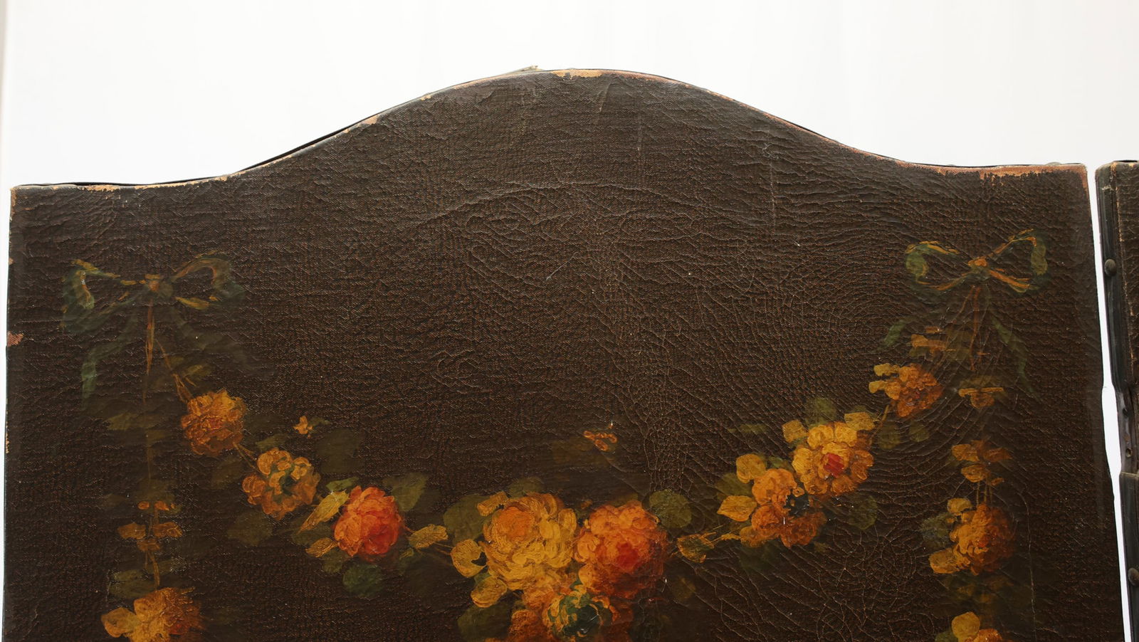 European Leather Three-Panel Botanical Screen - 5