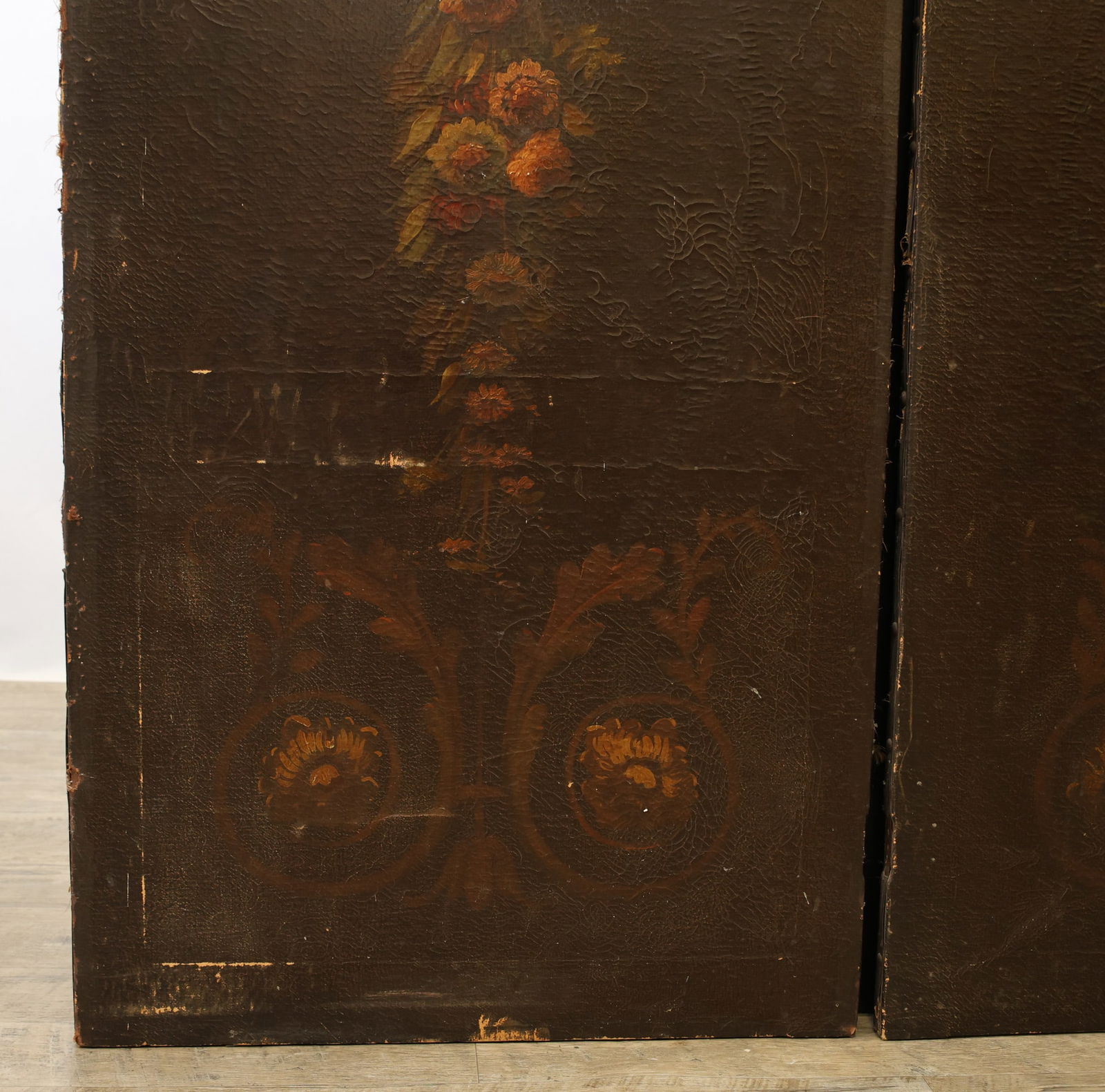 European Leather Three-Panel Botanical Screen - 7