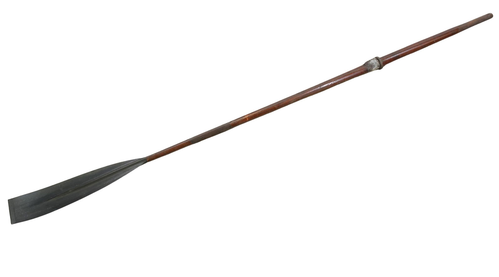 Traditional Wooden Sweep Rowing Oar: Square blade with leather sleeve and a brass fixtured collar. 12'l