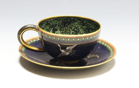 Japanese Goldstone Cloisonne Cup and Saucer