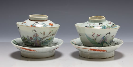 Chinese Famille Rose Porcelain Gaiwan Bowls