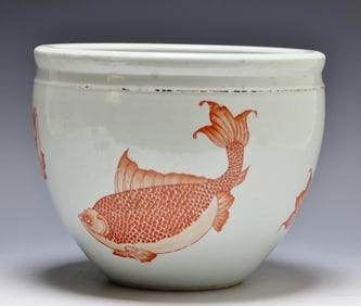 Chinese Iron Red Fish Porcelain Jardniere