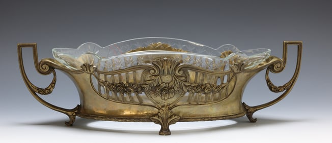 Continental Bronze and Glass Centerpiece Bowl