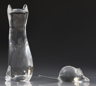Steuben Crystal Cat and Mouse Figurines