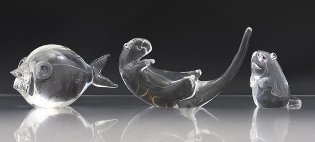 Steuben Crystal Aquatic Animal Figurines