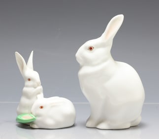 Herend Porcelain Rabbit Figurines
