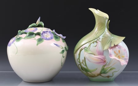 Franz "Morning Glory" Porcelain Vase and Cookie Jar