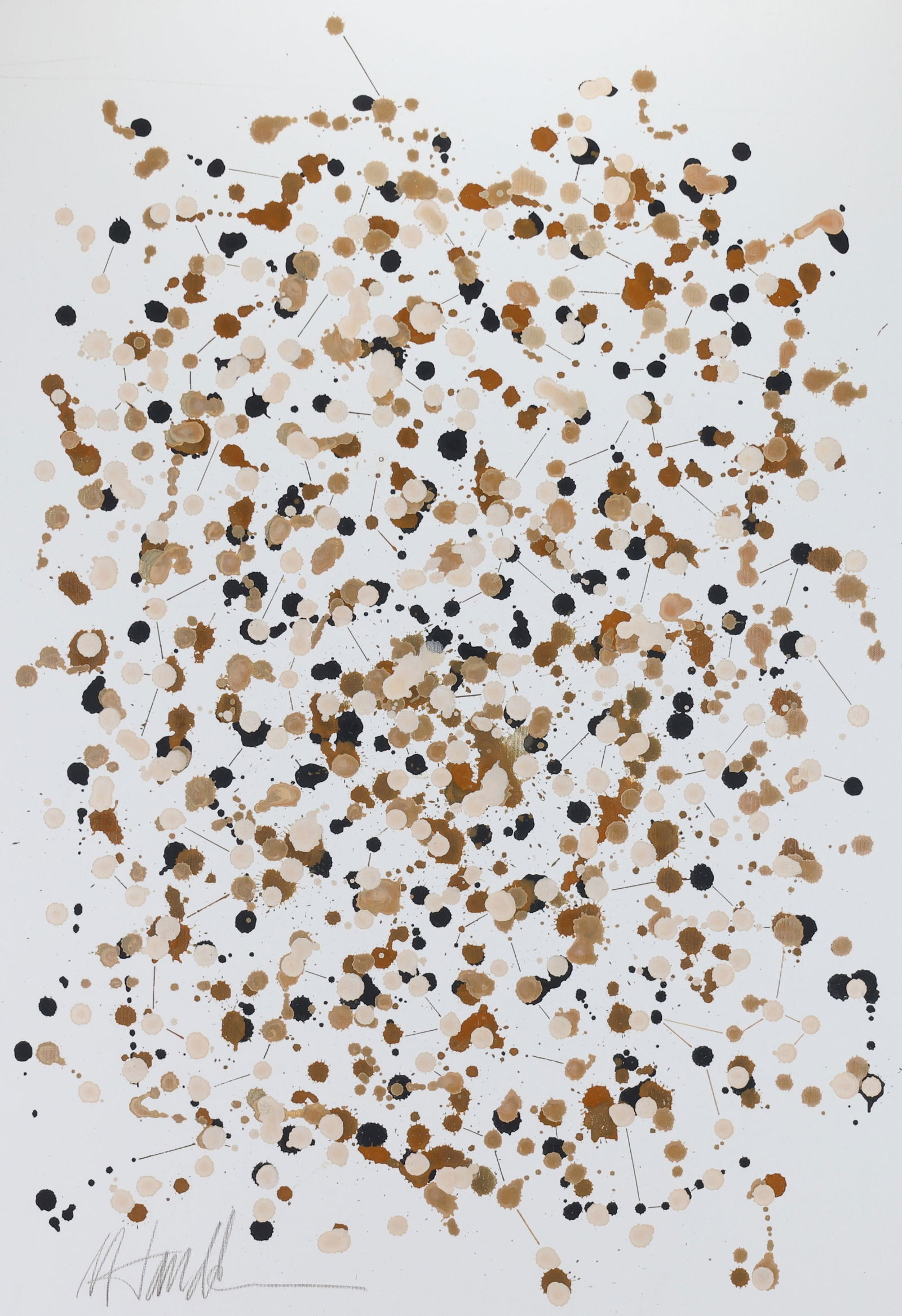 Murry Handler (20th/21st c.): Oil on canvas, "Connectivity - The Way We Live Now (in brown), SLL and dated en verso 2013. Abstract composition. 40" x 30"w overall