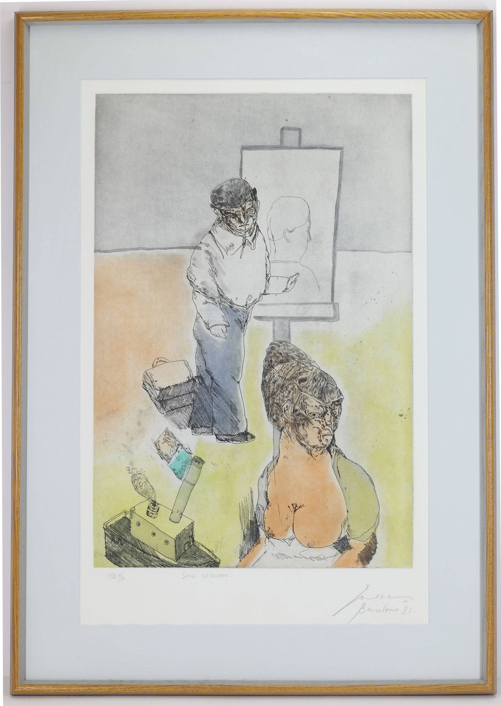 Jose Luis Cuevas (1934 - 2017): Etching "Suite Catalana", SDLR '81, numbered PA 8/10, Gerhard Wurzer Gallery label and artist's handwritten inscription en verso. 28"h x 18"w inside mat and 35.5"h x 25"w framed