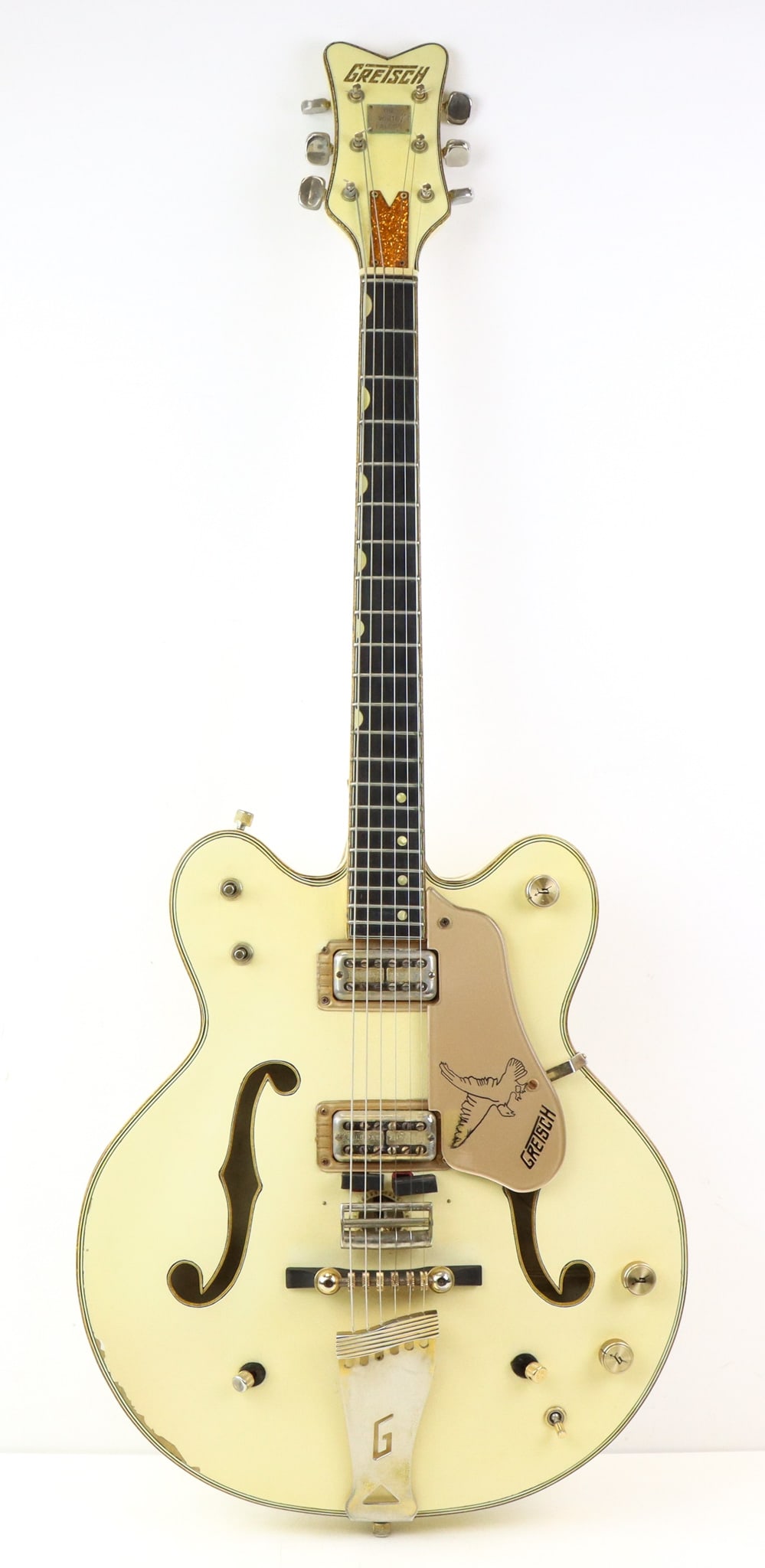 Gretsch White Falcon Electric Guitar: Gretsch White Falcon Thin Body Electric Guitar Serial Number 127247 Made in Brooklyn, NY, 1967. Appears All Original Except for Unusual Attachment Between Bridge and String Muffler. Play Tested with A