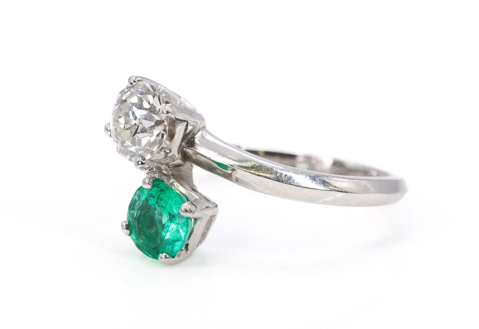 Platinum Emerald Diamond Ring - 2