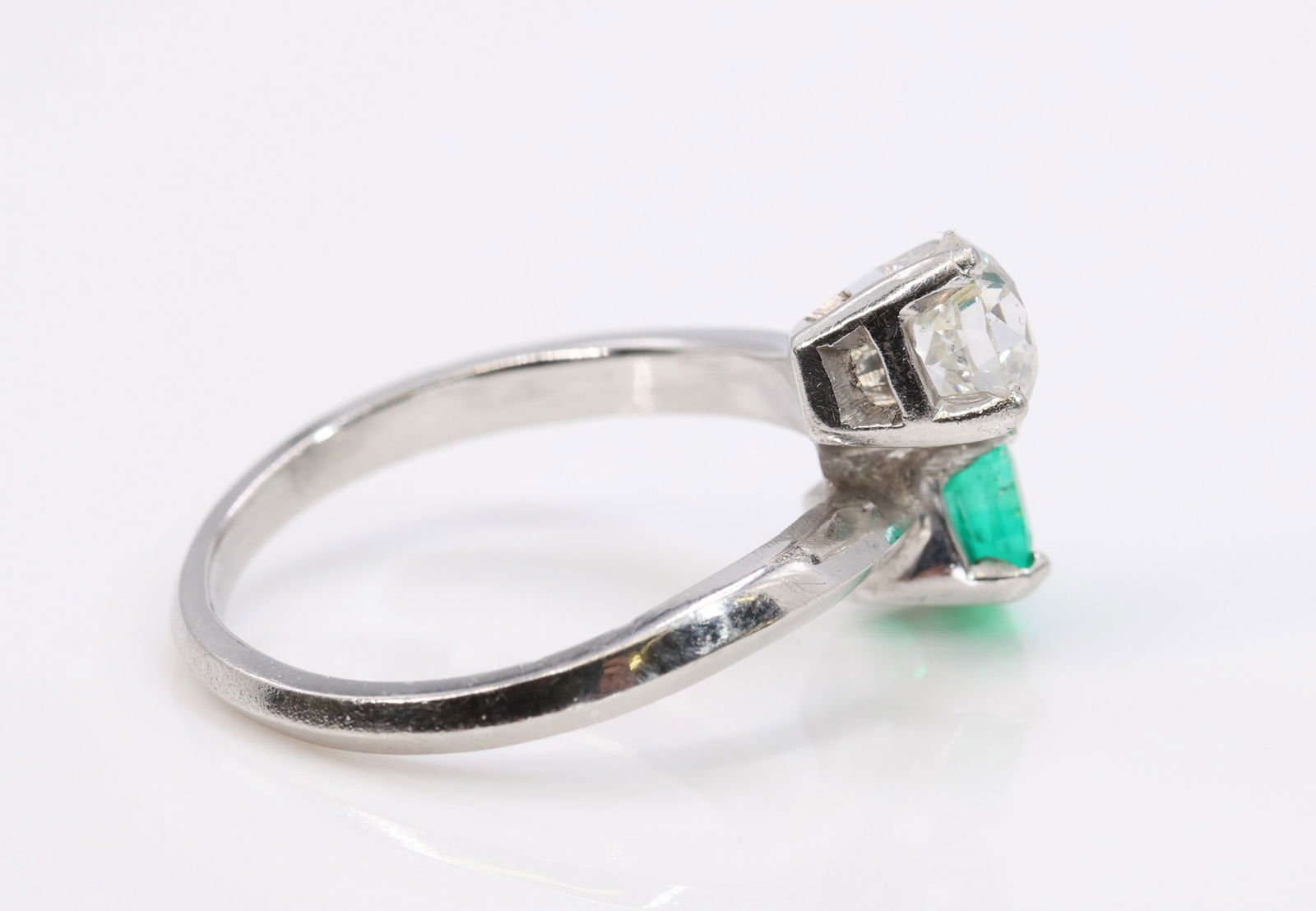 Platinum Emerald Diamond Ring - 4