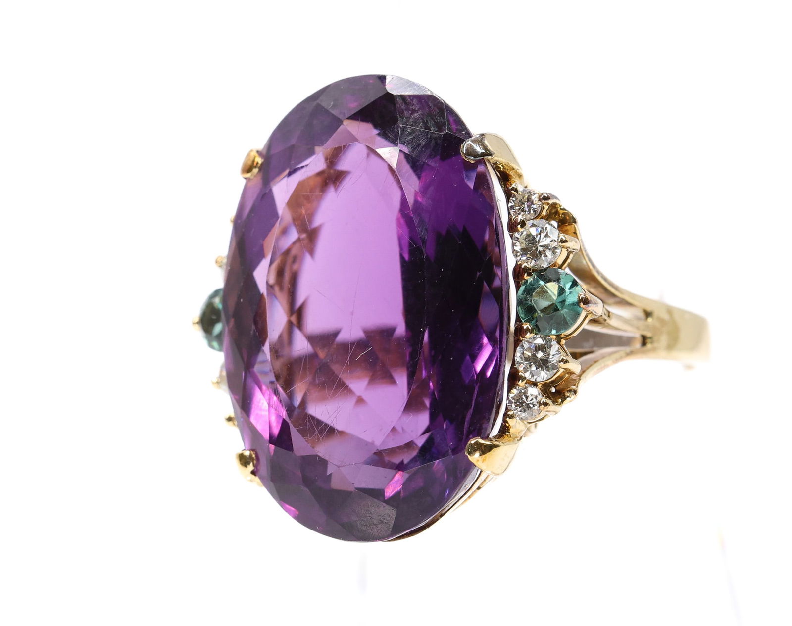 14k YG Amethyst Diamond Emerald Ring (1 of 7)