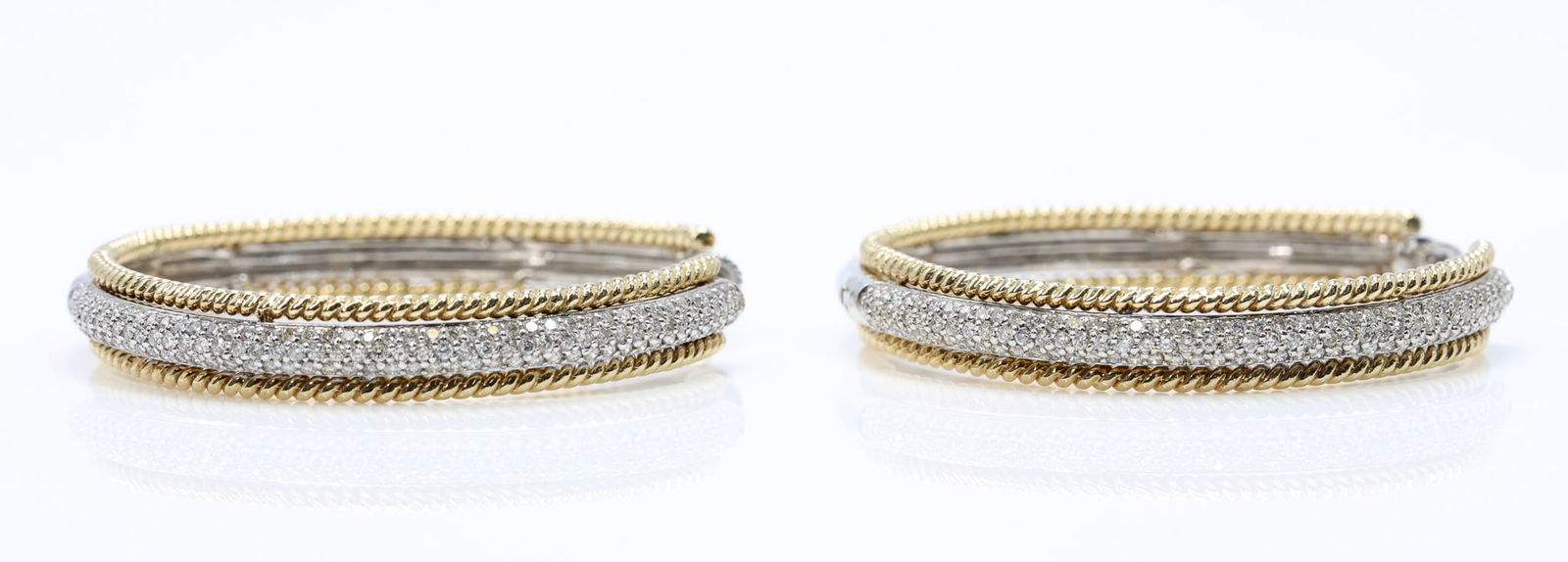 Gabriel & Co. 14k Diamond Earrings: Gabriel & Co. 14k white and yellow gold pavé diamond hoop earrings. 1.75" diameter and 14.1dwt.