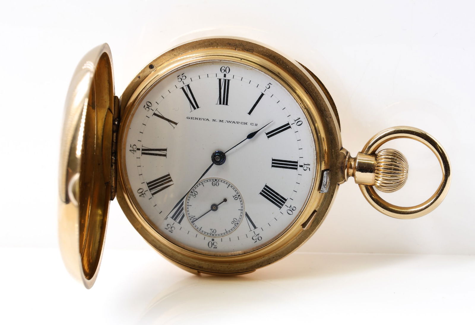 18k YG Geneva N.M. Quarter Repeater Pocket Watch: 18k yellow gold Geneva Non-Magnetic Watch Co., New York, quarter-repeater pocket watch, monogrammed hunter case no. 5012, chronometer-rated movement signed Paillard’s Patenté Nonmagnetic Spiral;