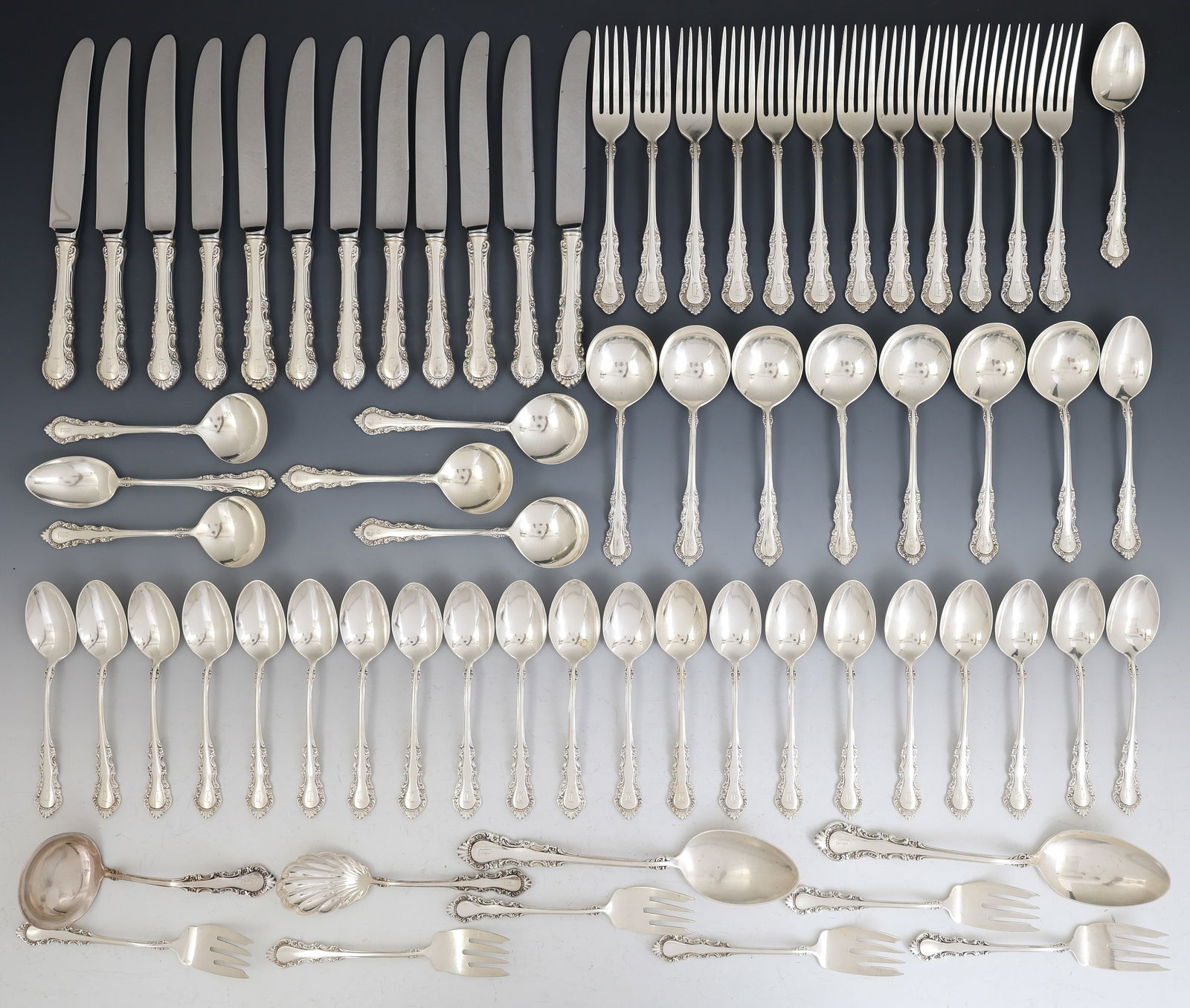 Reed and Barton "Georgian Rose" Sterling Silver Flatware Service for 6 With Extras (1 of 12)