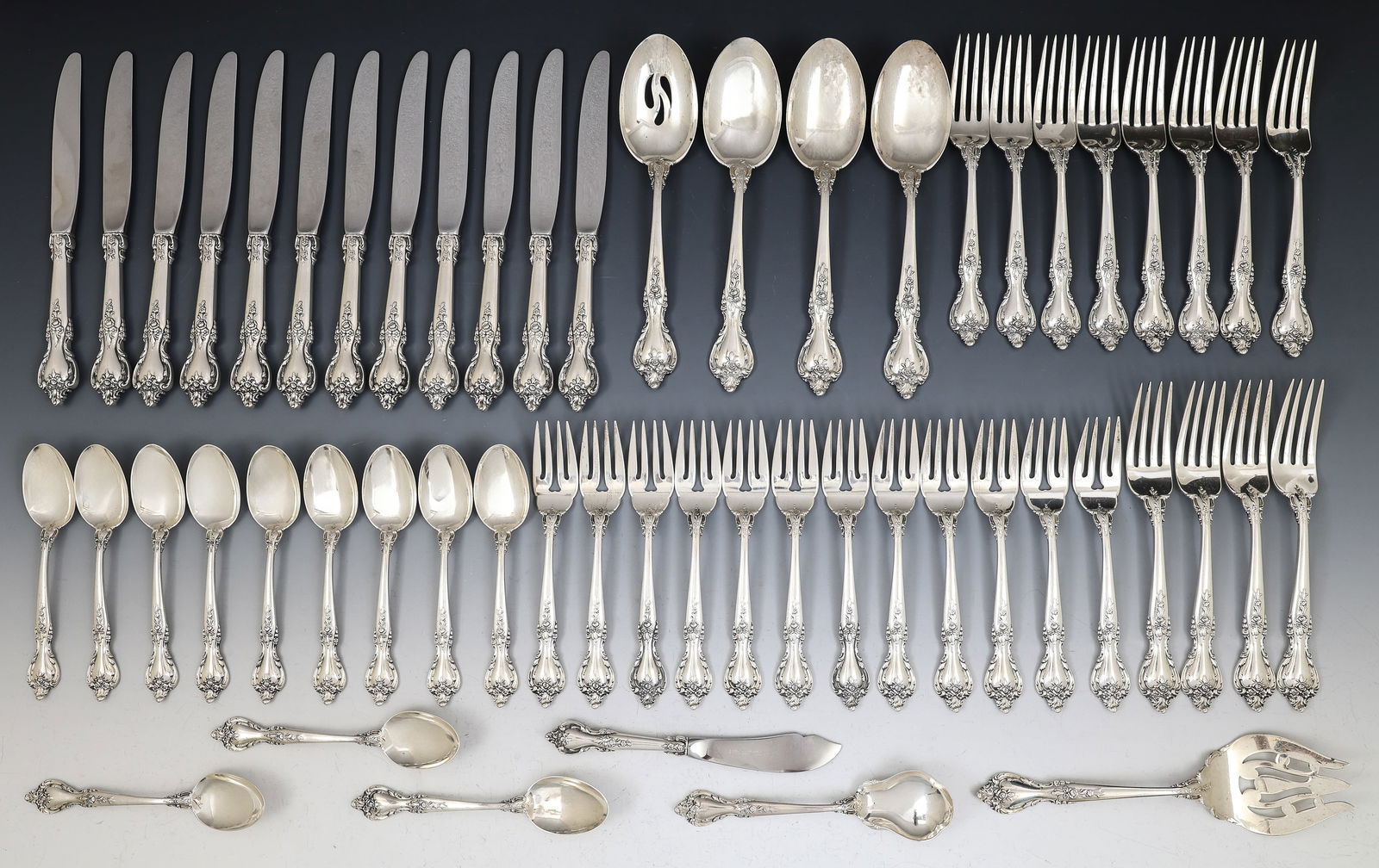 Lunt "Delacourt" Sterling Silver Flatware Partial Service for 12 (1 of 12)