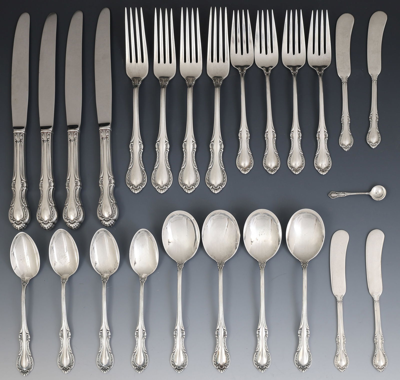 International / Fine Arts "Southern Colonial" Sterling Silver Flatware Service for 4 (1 of 9)