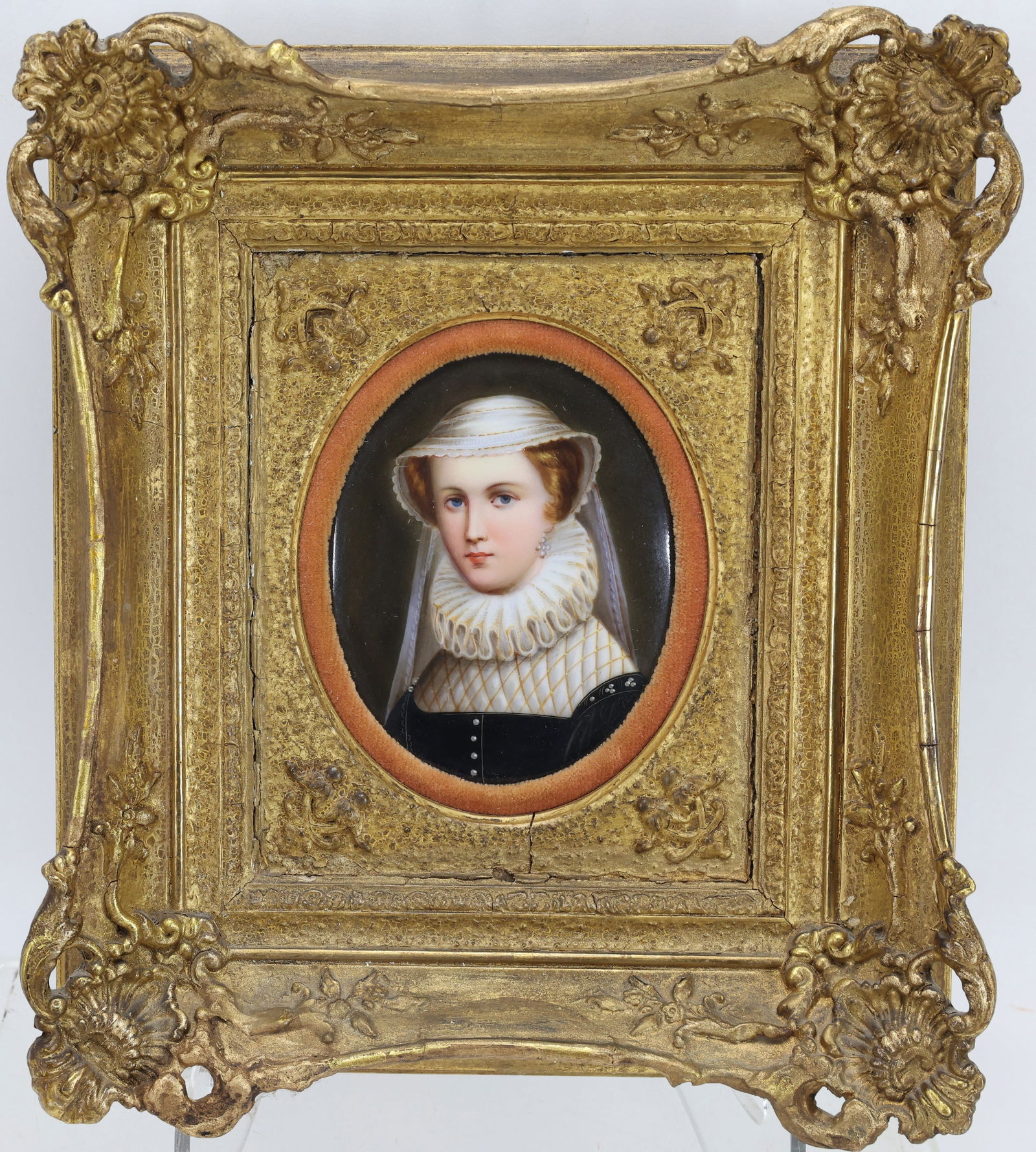 Porcelain Portrait of Mary Queen of Scots: Bust portrait of Mary Queen of Scots on porcelain. 11"h x 9.75"W framed