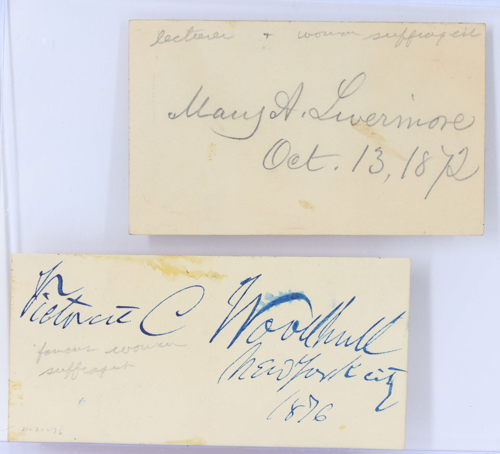 Autographs of United States Suffragettes Mary A. Livermore and Victoria C. Woodhull (1 of 5)