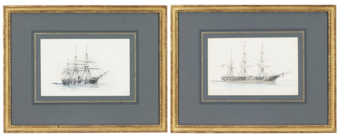 Xanthus Russell Smith (1839-1929): Watercolor on paper, "U.S. Steamer Iroquois, Navy Yard, Philadelphia", monogrammed and dated LR “X.S. / July 29th 1871.” Nautical study of the first U.S. Navy Mohican-class sloop of war with