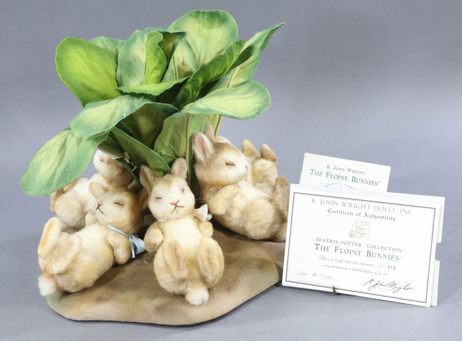 R. JOHN WRIGHT.: BEATRIX POTTER COLLECTION. 2002 MIB "The Flopsy Bunnies", 310/500. COA. Original cardboard sleeve. This lot is being sold AS IS.
