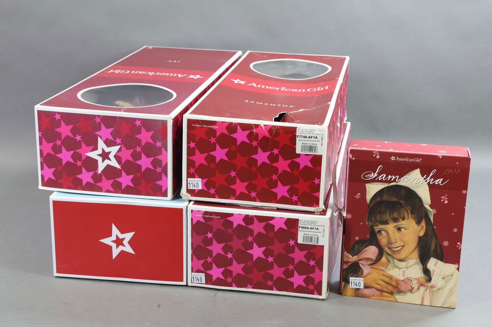 AMERICAN GIRL.: LOT of (4) dolls in OB. "Blaire Wilson", Girl of the Year 2019. "Ivy". "Rebecca", (book missing). "Samantha". Sleeve of "Samantha" books. Condition: dolls may be MINT but items missing from OB and