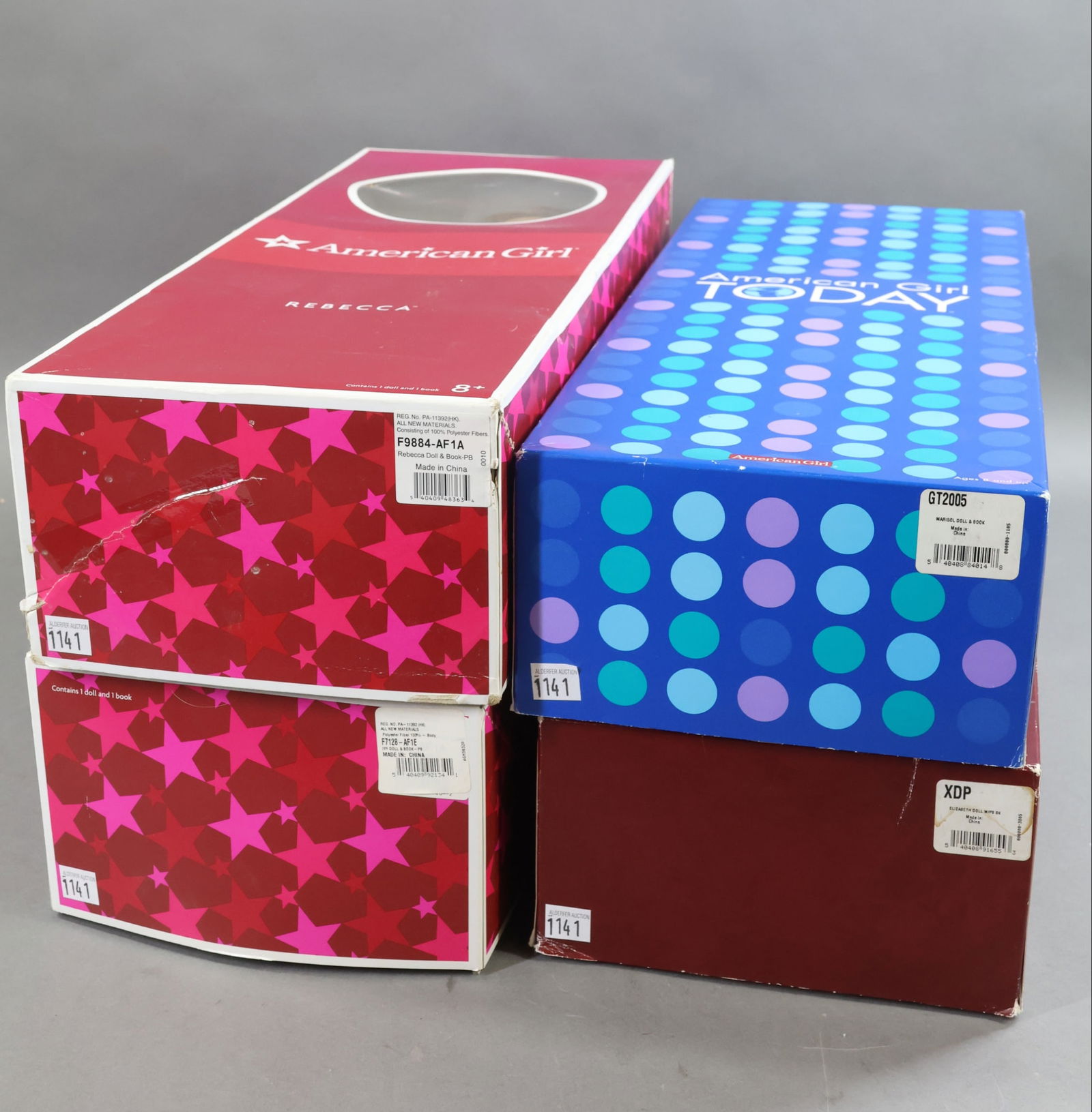 AMERICAN GIRL.: LOT of (4) dolls in OB. "Ivy", "Rebecca", (book missing). "Elizabeth", 2005 Doll of the Year "Marisol". Condition: dolls may be MINT but items missing from OB and boxes may show loss. This lot is