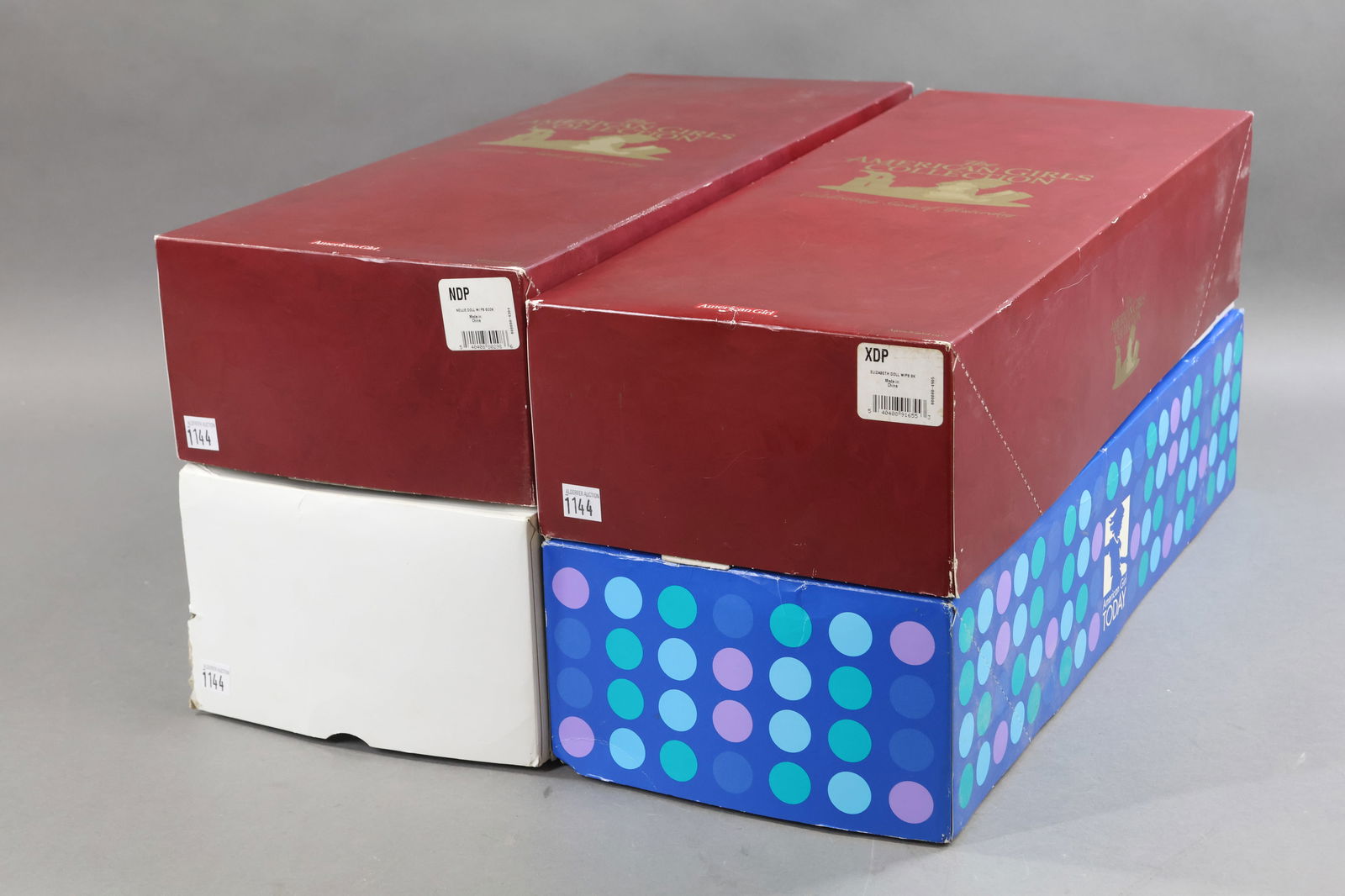 AMERICAN GIRL.: LOT of (4) dolls in OB. "Marisol" American Girl Today. "Felicity" (in an original doll hospital box that was just refurbished). Blonde "American Girl Today" (in an Elizabeth box). "Nellie O'Malley".