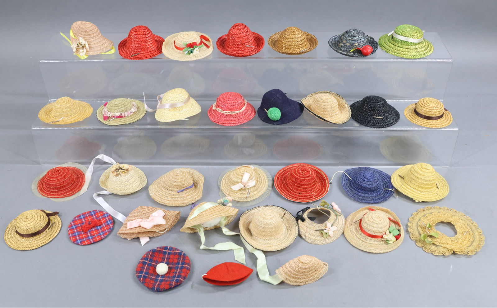 1940's-1960's DOLL ACCESSORIES.: LOT of (30+) 1950's-60's 8" VOGUE "Ginny" hats. Felt, straw, woven, other. This lot is being sold AS IS.