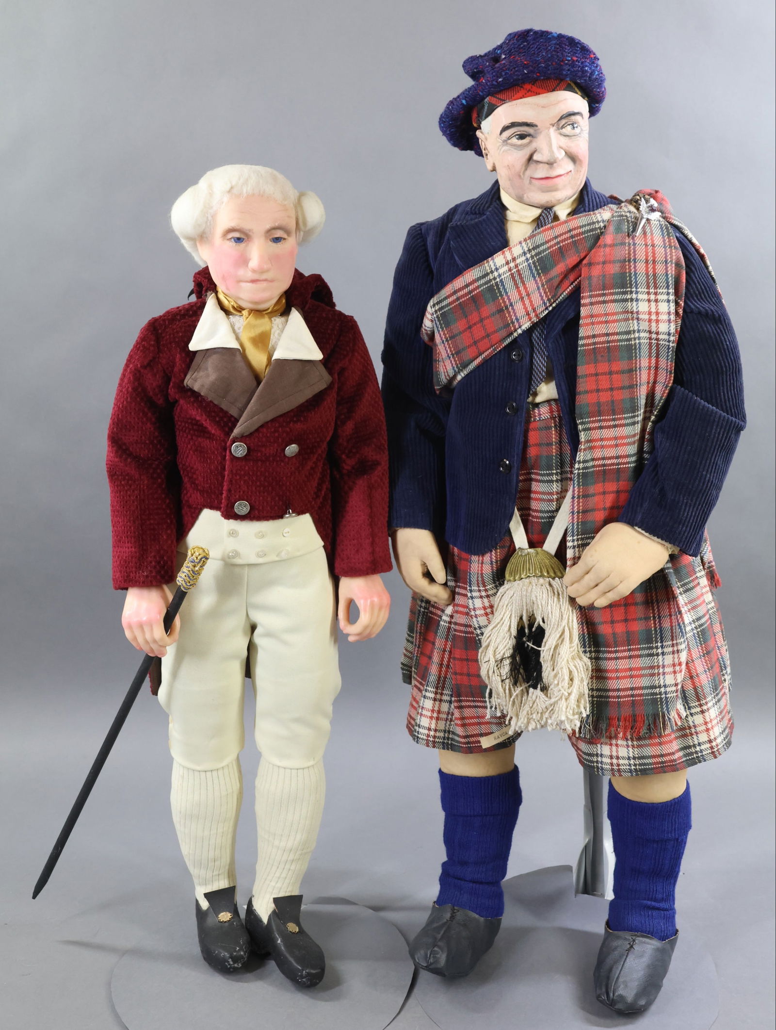 ARTIST DOLLS.: Pair of male dolls. Portrait doll - 25" Wax doll of President George Washington (President 1789-1797) by artist Lewis Sorensen, a charter member of NIADA. Wax shoulder head with beautifully detailed