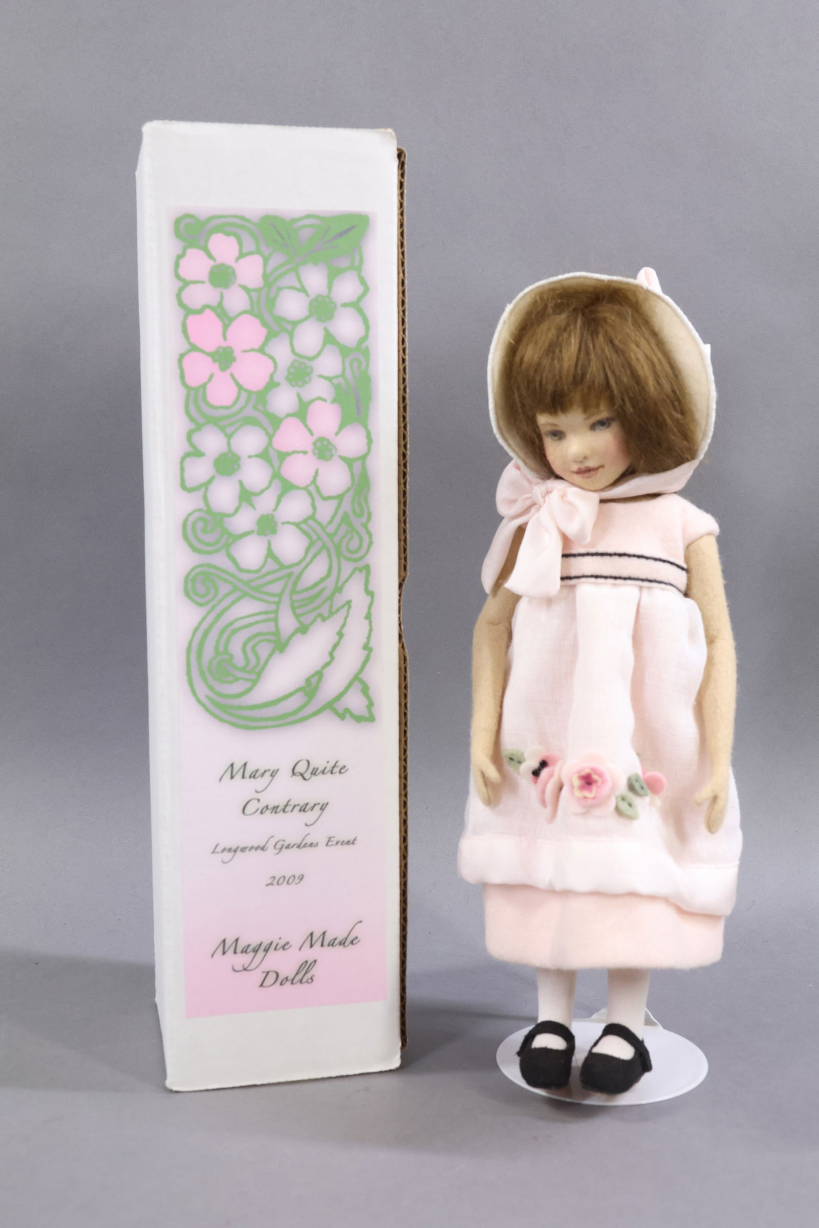 ARTIST DOLLS - M. IACONO.: 10" MIB 2009 "Mary Quite Contrary" doll, Longwood Gardens Event. Stand. This doll is being sold AS IS.