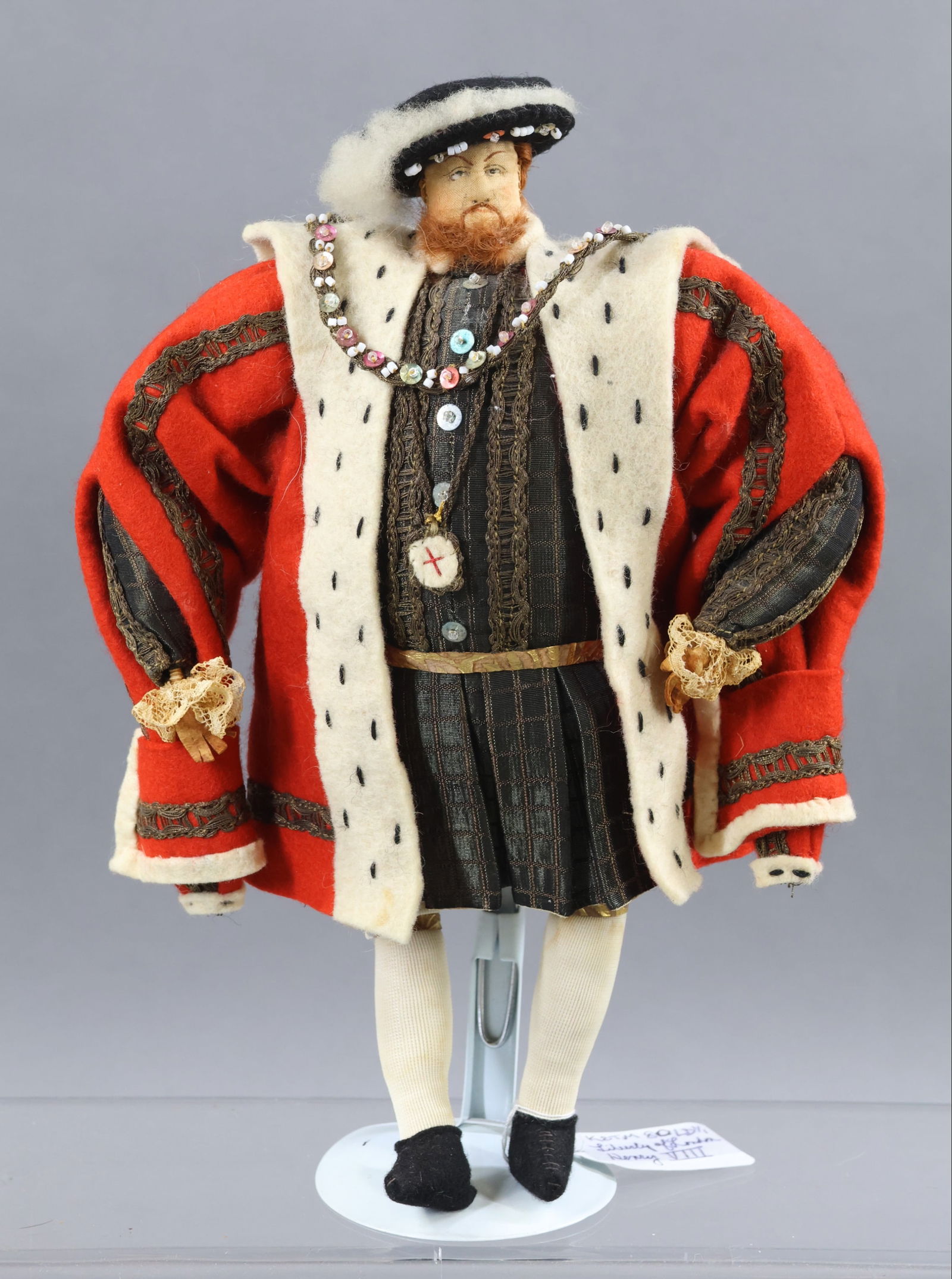 LIBERTY OF LONDON.: All original unmarked KING HENRY VIII doll. Reign was 1509-1547. Stand. Condition: age discoloration. This lot is being sold AS IS.