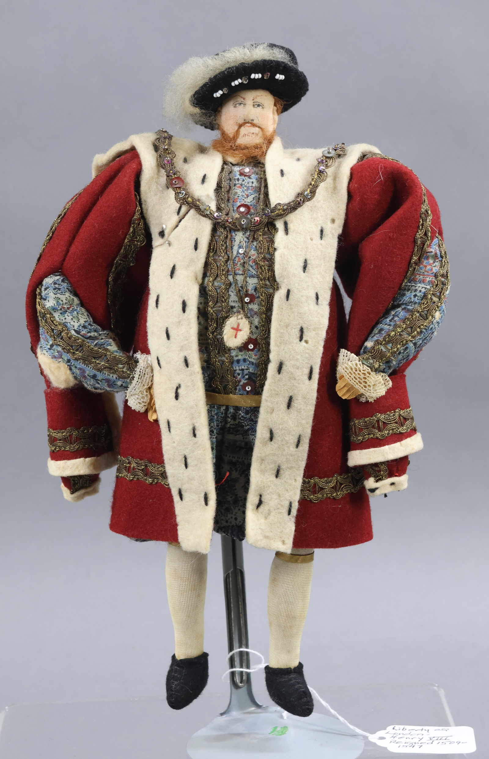 LIBERTY OF LONDON.: All original tagged KING HENRY VIII doll. Reign was 1509-1547. Stand. Condition: age discoloration, some loss. This lot is being sold AS IS.