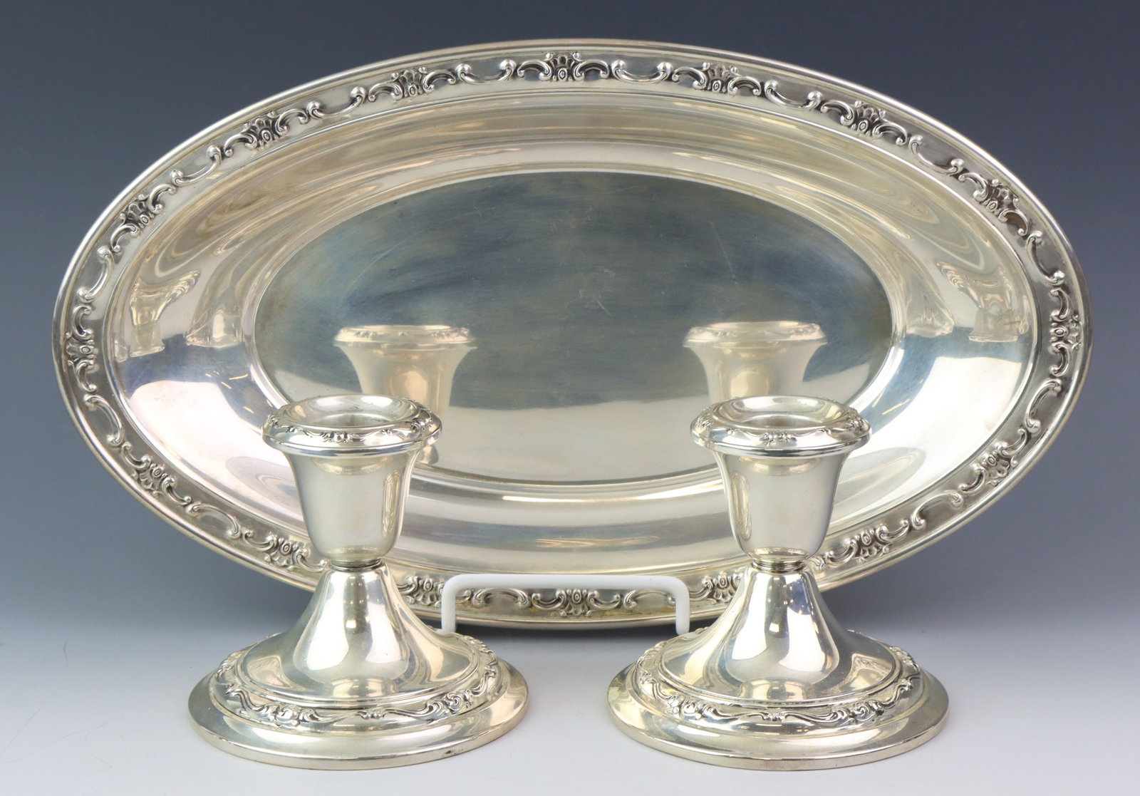 Gorham "Strasbourg" and "Rondo" Sterling Silver Bread Tray and Candlesticks (1 of 9)
