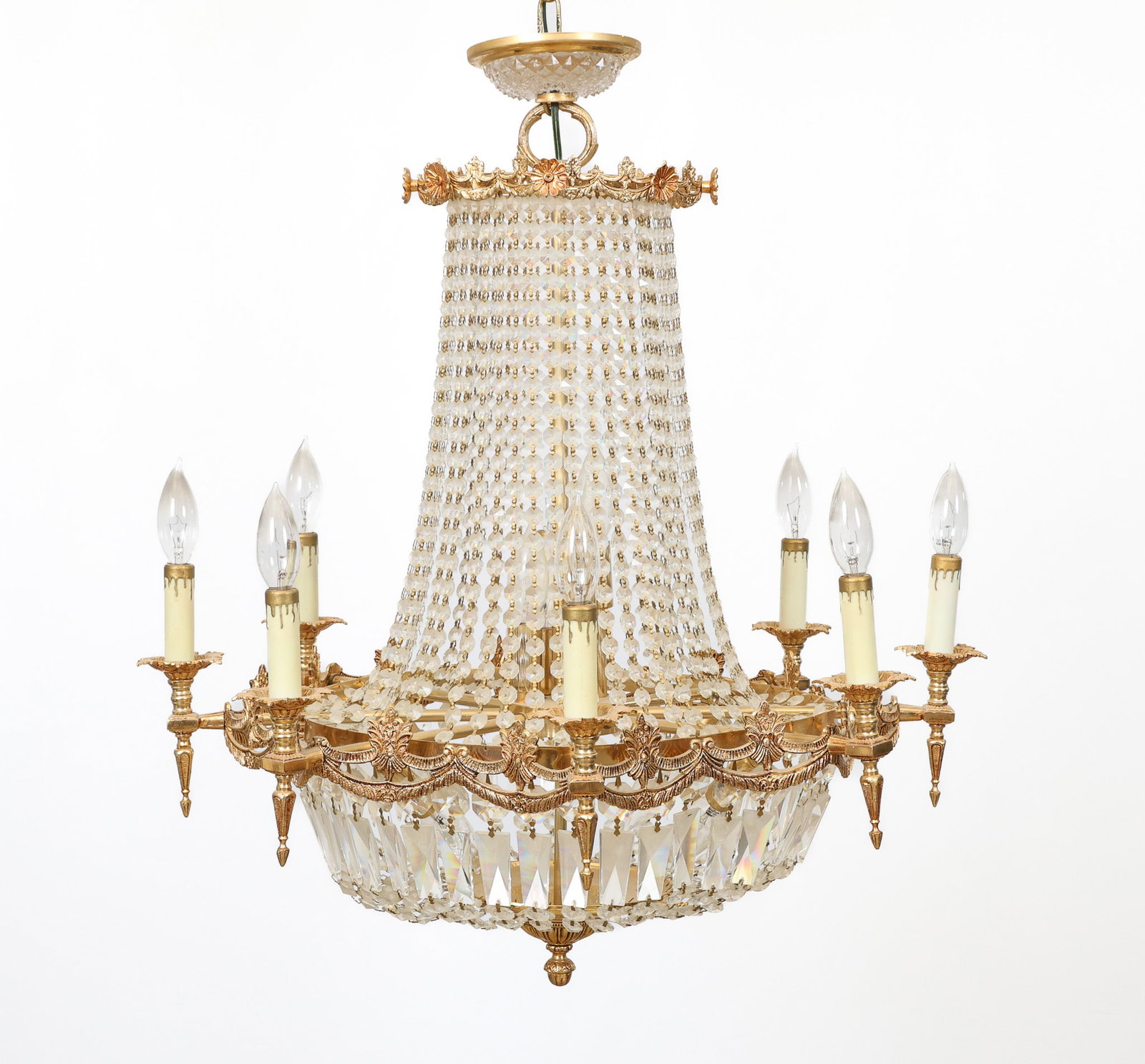 Gilt Brass and Crystal 8-Arm Chandelier (1 of 16)