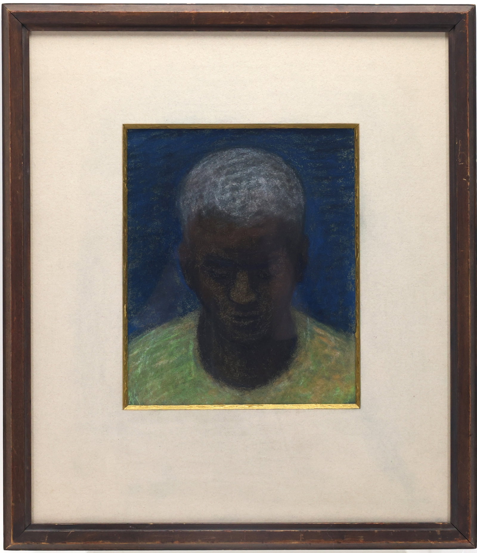Julius Bloch (1888 - 1966): Pastel, "Negro 1937", label en verso. Portrait of a young man. 10h x 8.5"w sight and 19.5"h x 17"w framed