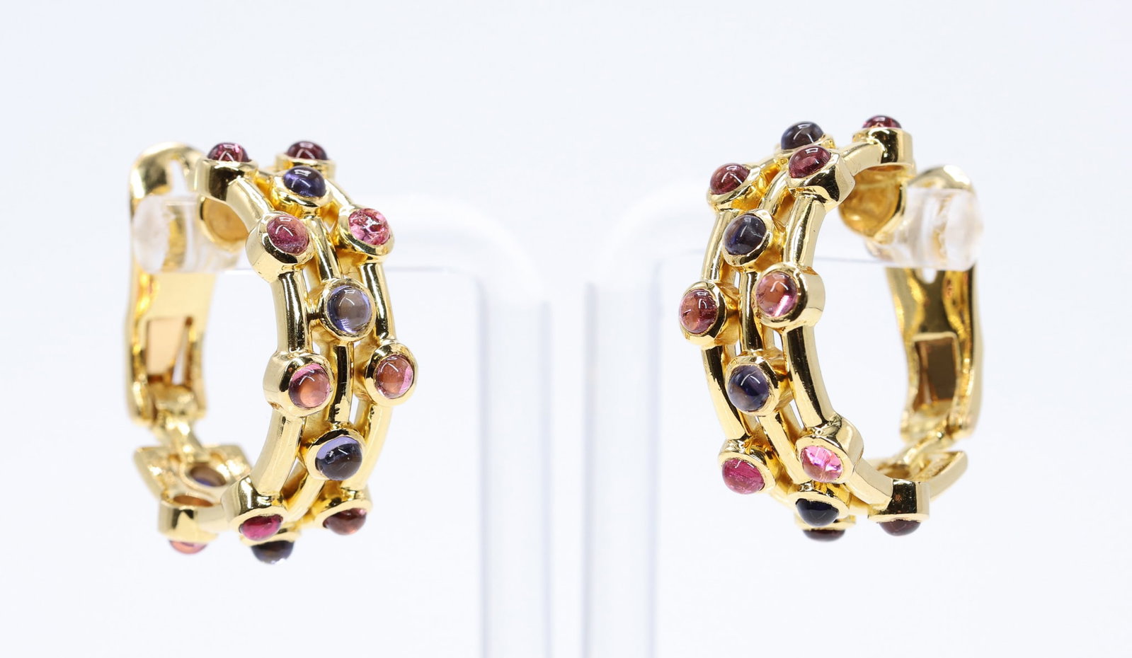 18k YG Sapphire Ruby Earrings - 2