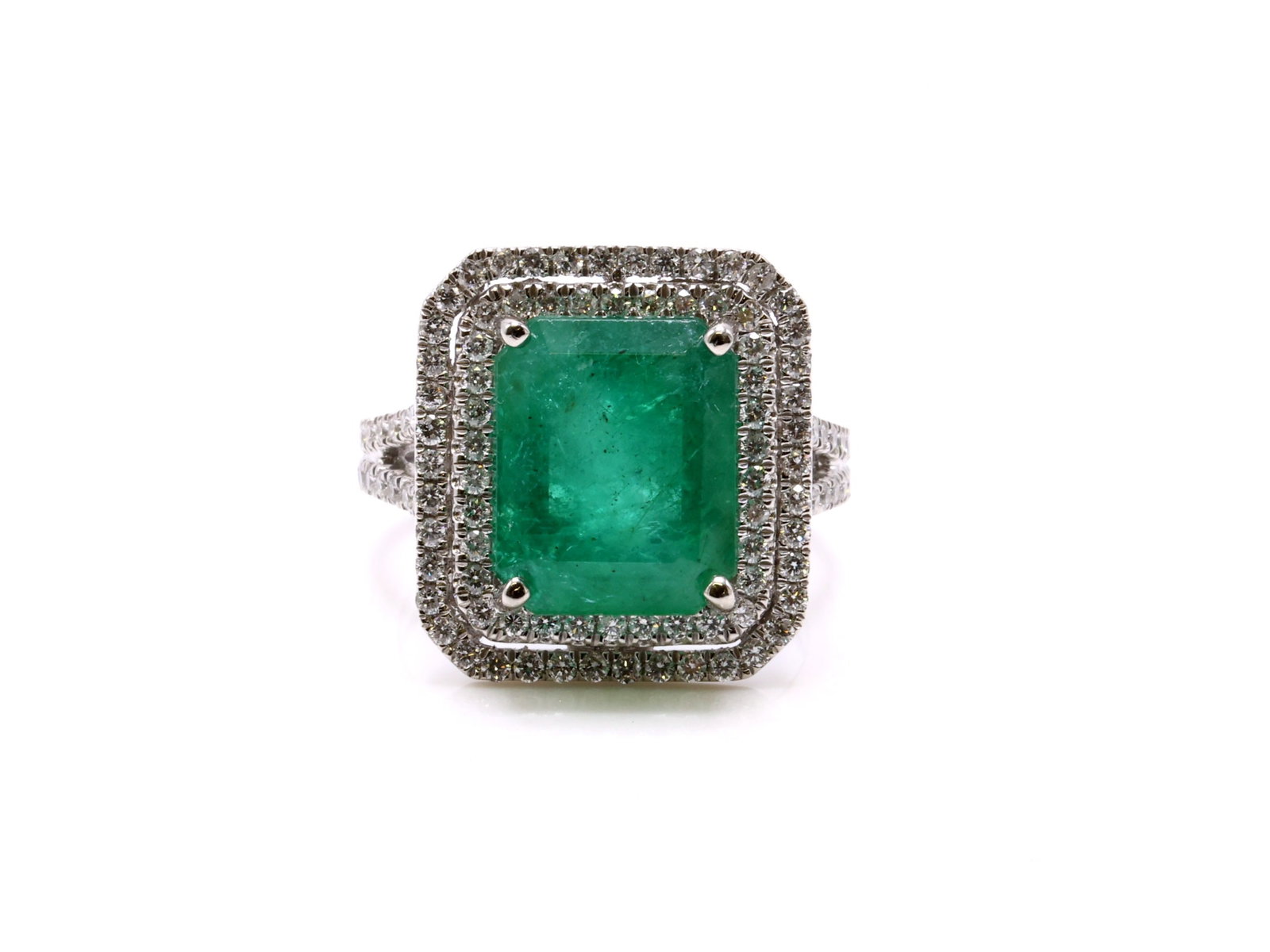 Platinum Emerald Diamond Ring - 2