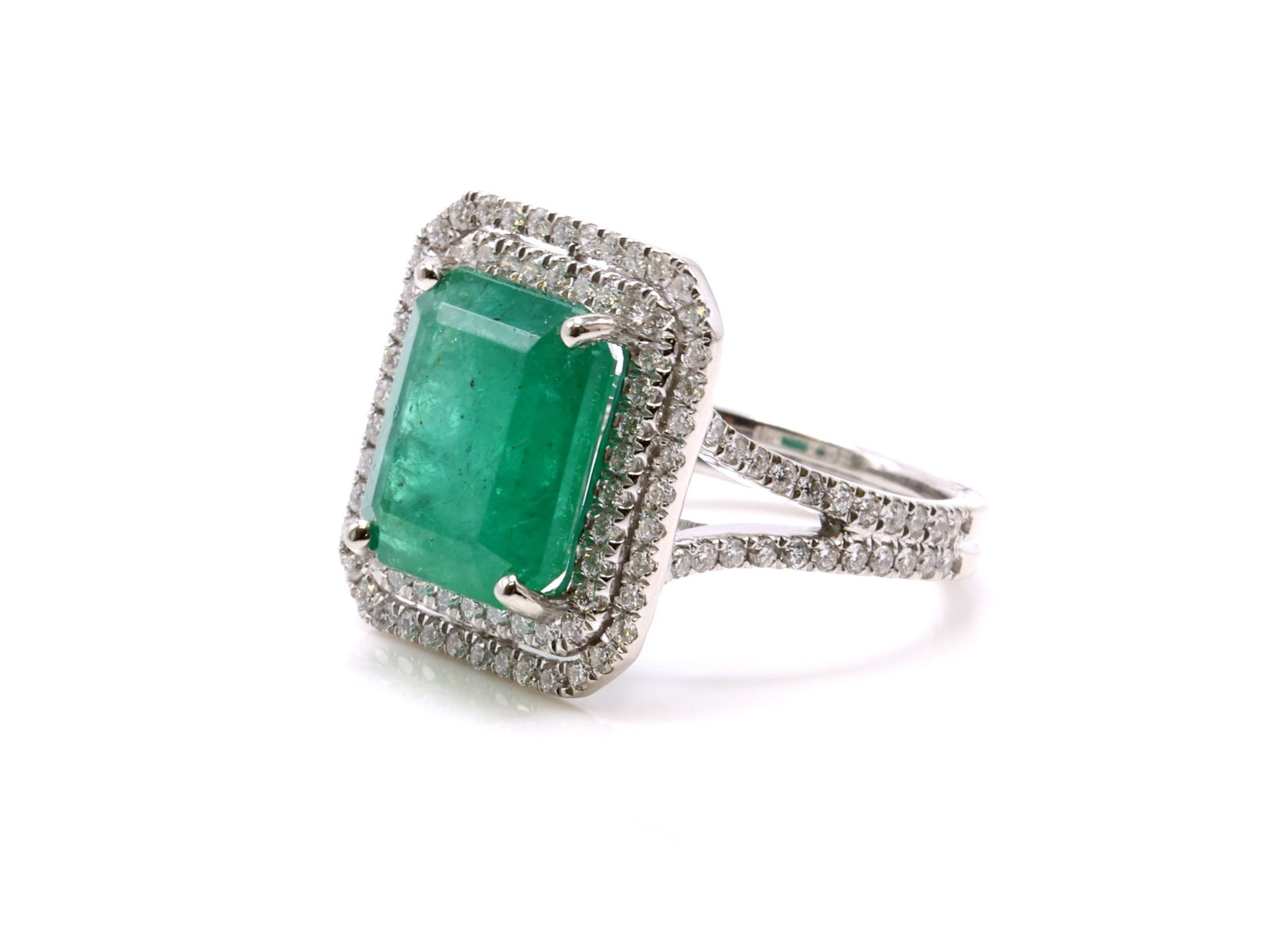 Platinum Emerald Diamond Ring - 6