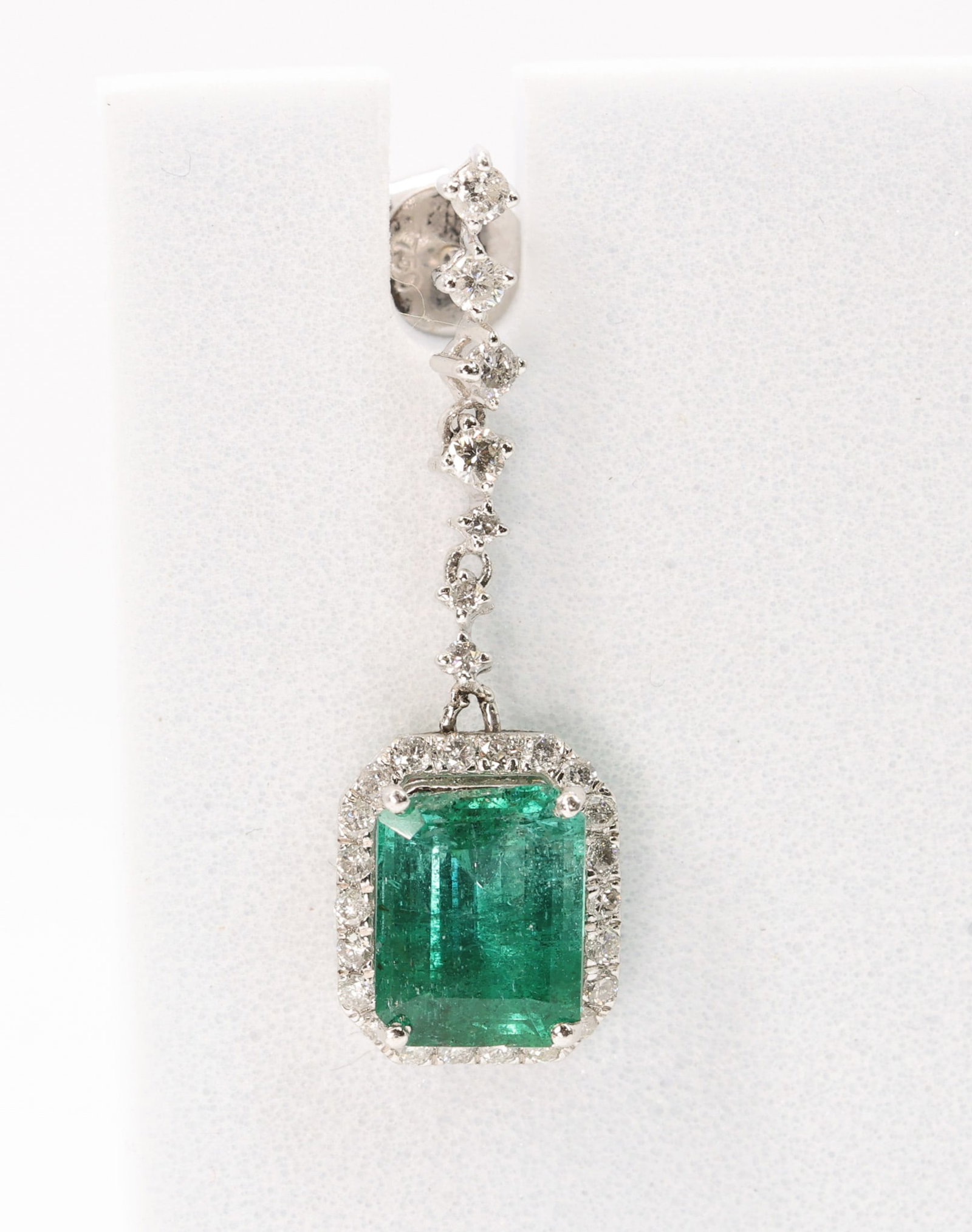 Platinum Emerald Diamond Earrings - 2