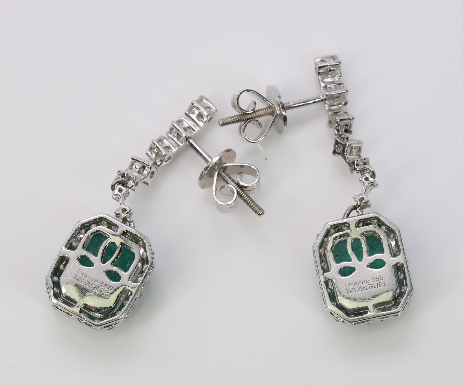 Platinum Emerald Diamond Earrings - 4